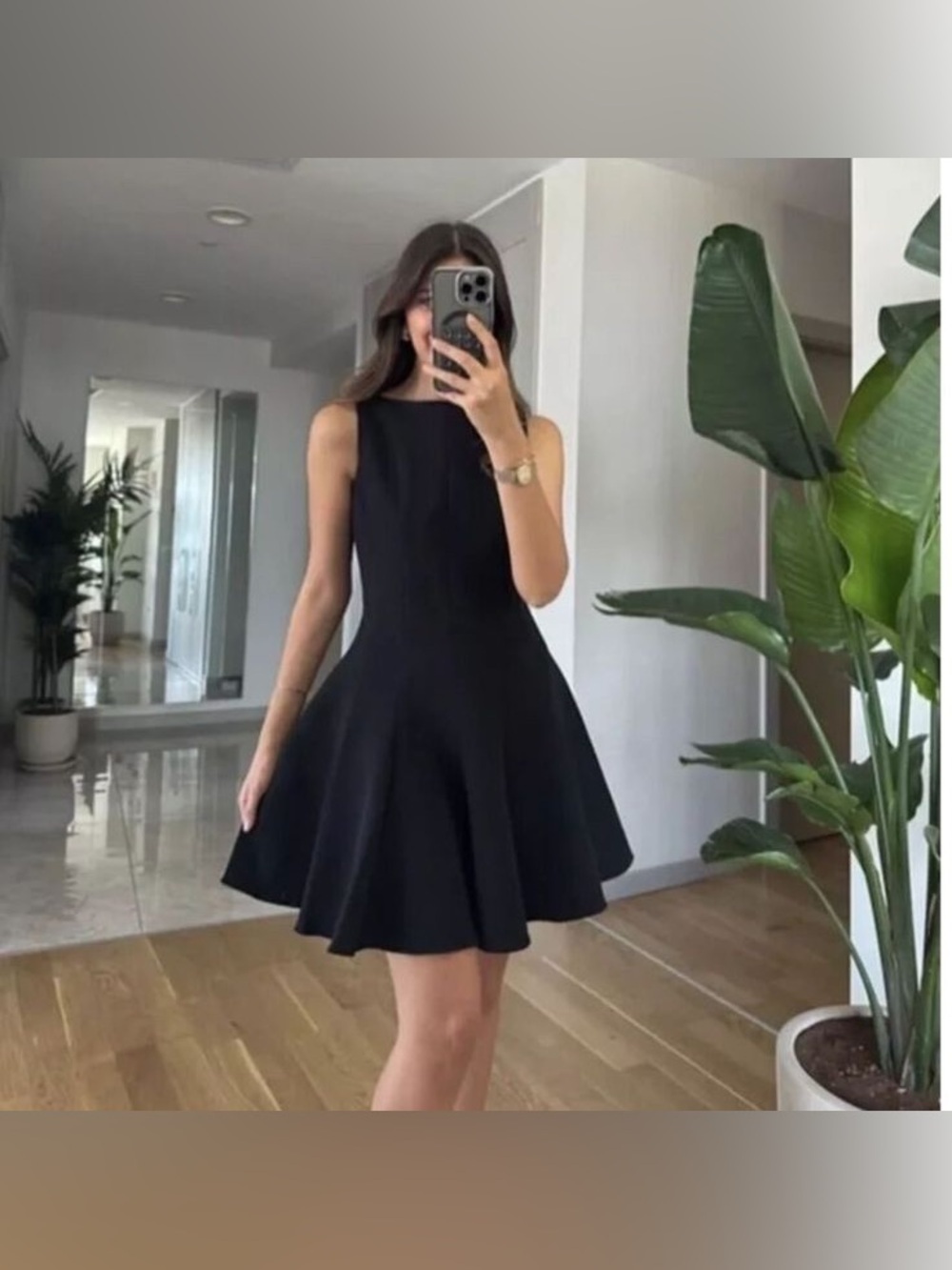 Zara Godet Hem Classic Black Fit-and-Flare Dress Medium